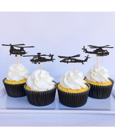 Ercadio 24 Pack Helicopter Cupcake Toppers Black Glitter Aircraft Cupcake Picks Plane Cupcake Toppers for Airplane Theme Party Birthday Baby Shower Cake Decor Supplies C-black 2 - Buy Online on GoSupps.com