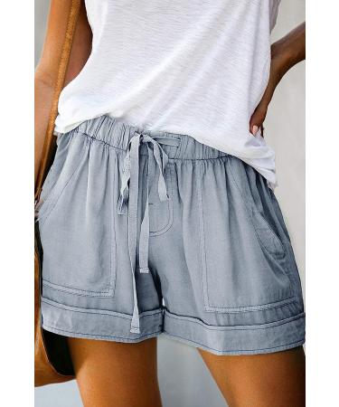 Women's Comfy Drawstring Elastic Waist Shorts | Summer Beach Lightweight Pants with Pockets - Light Blue - Buy Online on GoSupps.com