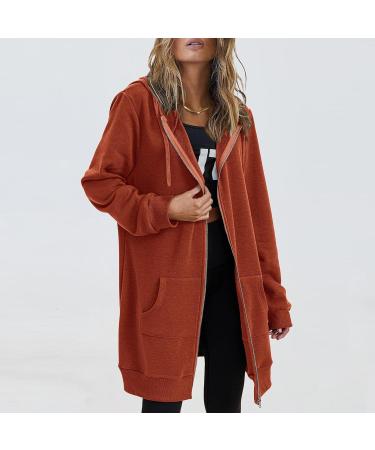 Yihaojia Womens Zip Up Hoodies Mid Length Hooded Sweatshirt Coat for Fall Lightweight Tunic Sweatshirt with Pockets Orange#51 Large - Buy Online on GoSupps.com