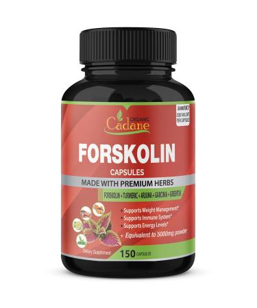 Forskolin Extract Capsules 5000mg 5 Month Supply 150 Capsules with Turmeric Curcumin Arjuna Garcinia Cambogia Green Tea - Support Nourishing Diet Coleus Forskohlii Energy Booster Supplements