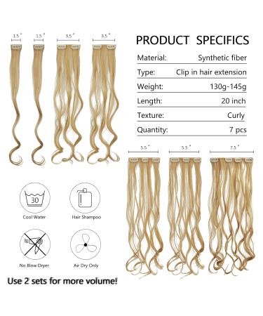 Feshfen 7-Part Clip-In Hair Extensions 50cm - Wavy Synthetic Hair in Strawberry Blonde & Bleach Blonde - 16 Clips for Women - Buy Online on GoSupps.com