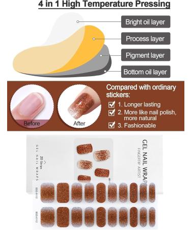 Cured Gel Nail Strips - Long Lasting Sakura Orange Nail Wraps with Cuticle Stick & UV/LED Lamp Required - Buy Online on GoSupps.com