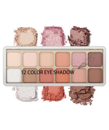 Boobeen 12 Shades Eyeshadow Palette Makeup Blendable High Pigmented Eye Shadow for Natural Eye Look Neutral Nudes Eye Shadow Makeup for Women Create Matte and Shimmer Finishes All Day Wear 01#