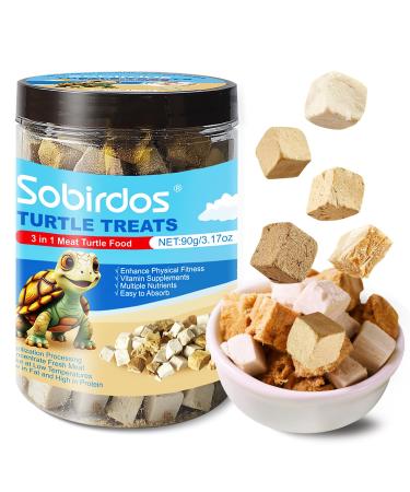 Sobirdos Turtle Treats 3 in 1 Meat Turtle Food Made with Fresh Meat Chicken&Duck&Fish Freeze-Dried Enriched Protein & Vitamins Aquatic Turtle Food(90g/3.17oz)