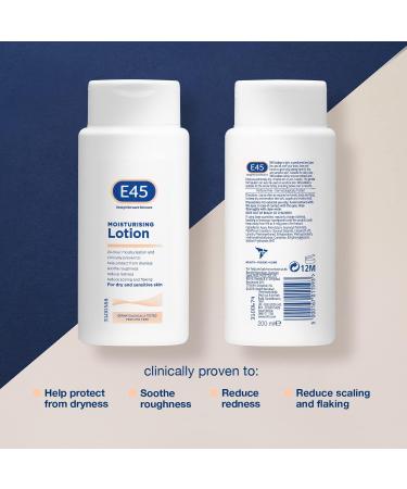 E45 Dermatological Moisturising Lotion 200ml - Daily Moisturiser for Dry & Sensitive Skin, Long-Lasting Hydration, Protects from Dryness, Reduces Redness & Flaking - Buy Online on GoSupps.com