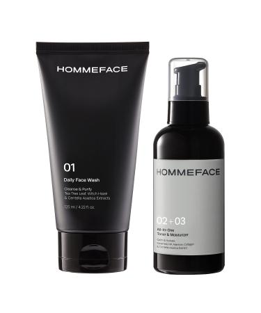 HOMMEFACE Men’s Easy Duo Skin Care Set, 2-Step Daily Routine Kit with Facial Cleanser and All-In-One Face Toner & Moisturizer for Men, For Oily & Acne-Prone Skin, 9.29 fl.oz.