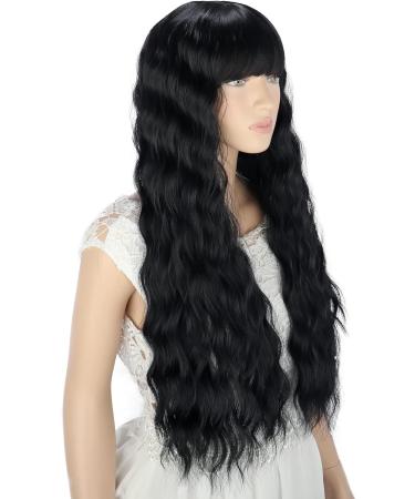 YEESHEDO Long Black Curly Wavy Synthetic Hair Wig with Fringe for Women - Perfect for Cosplay, Parties, and Everyday Wear - Buy Online on GoSupps.com