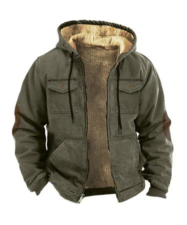 Hanxiulin fleece jacket plush jacket cuddly jacket ceiling hoodie men oversize down jacket lightweight quilted light quilted jacket coat outdoor buffer jacket green 3xl