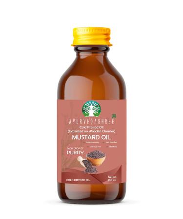 AYURVEDASHREE Mustard Oil 3.38 fl oz.. Cold Pressed Oil, Extracted on Wooden Churner with Traditional Method to Sustain maximum nutrition, Cold-Pressed, 100% Pure & Natural, No GMO,Untreated and Unrefined, Mustard Oil, 100