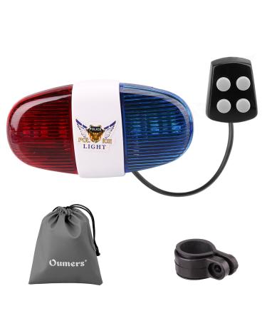 Oumers Bicycle Police Sound Light, Bike LED Light Electric Horn Siren Horn Bell, 6 LED Light 4 Sounds Trumpet, Warning Safety Light, Waterproof Bicycle Lights Accessories, No Batteries in