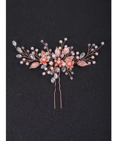 Deniferymakeup Rose Gold Hair Clip Pin Bridal Rhinestone Crystals Flower Hair Pins Set for Bride Women Girl - Buy Online on GoSupps.com