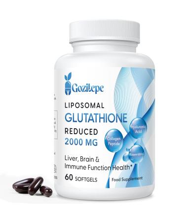 Gozitepe Liposomal Glutathione Reduced 2000mg per Serving Glutathione Supplement with Hyaluronic Acid + Collagen Peptide + Resveratrol Powerful Antioxidant 10x Better Absorption (60 Count (Pack of 1))