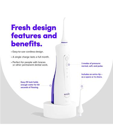 SmileDirectClub Cordless Water Flosser - Waterproof Teeth Cleaner, 3 Pressure Modes, 99% Plaque Removal - Buy Online on GoSupps.com
