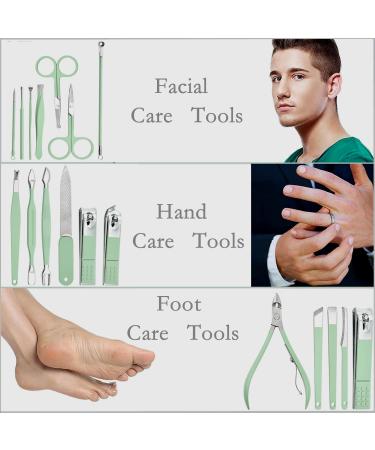 18-in-1 Manicure Set for Men & Women - Professional Nail Grooming Kit with Leather Case - Aceoce Mint Green - Buy Online on GoSupps.com