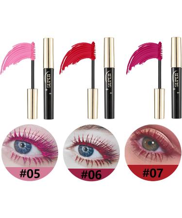 Pink Red Thrive Volume Liquid Mascara-3Pcs Pink Red Waterproof Smudge-proof Colored Mascara for Eyelashes Hypoallergenic Fast Dry Lashes Cosplay Party Stage Use Women Girl Makeup Gift-05#+06#+07# - Buy Online on GoSupps.com