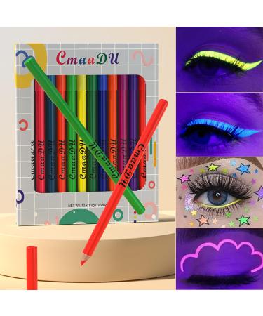 SOMGKINE 12 Pieces UV Eyeliner Set UV Glow Matte Eyeliner Colored Eyeliner Neon Matte Eyeliner Set Waterproof and Smudgeproof Durable for Daily Use and Halloween Christmas