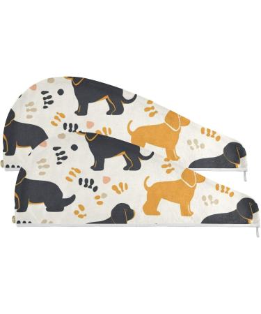 Super Absorbent Yellow Black Dogs Hair Towel 2 Pack - Quick Drying Hair Turbans for Women & Girls - Buy Online on GoSupps.com
