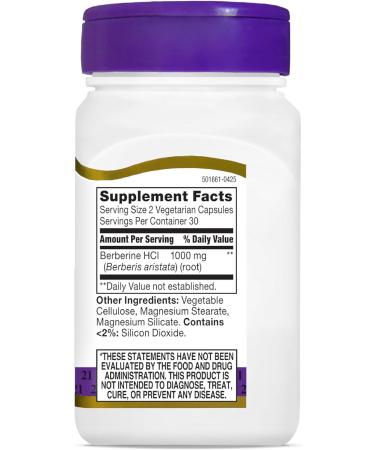 21st Century Berberine HCl 1000 mg Per Serving, (60 Count), Helps Support Healthy Sugar Metabolism & Cardiovascular Health, Vegan, Non-GMO, Gluten Free, Berberine Supplement, 30 Servings - Buy Online on GoSupps.com