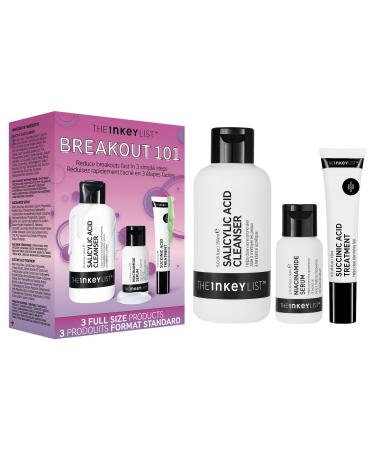 The INKEY List Breakout 101 Kit | Clear Skin Starter Kit | Salicylic Acid Cleanser | Niacinamide Serum | Succinic Acid Blemish Treatment | Suitable for All Ages