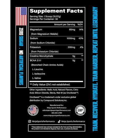 Ninja Sports Performance HydroStrike Combat Blend 5g BCAAs 5g Creatine Monohydrate Powerful Blend of Electrolytes Zero Sugar  - Buy Online on GoSupps.com