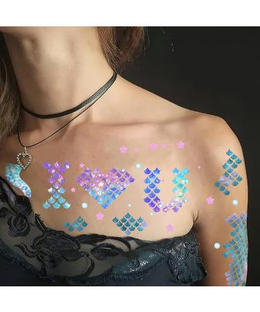 Mermaid Scale Temporary Tattoos Stickers - 12 Sheets for Kids & Adults | Mermaid Themed Party Decoration & Favors - Buy Online on GoSupps.com