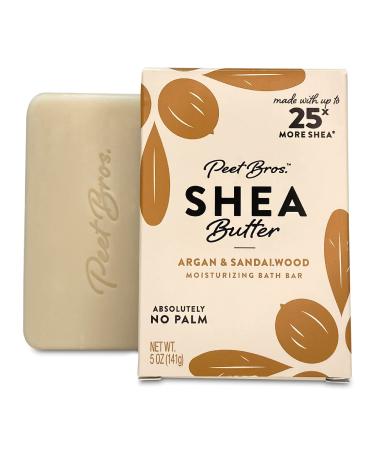 Peet Bros | Shea Butter Moisturizing Soap Bar | Always Palm Oil-Free | 5 oz - Argan & Sandalwood Argan Sandalwood Single