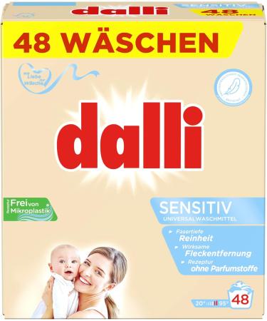 Dalli Sensitive Full-Detergent Powder - 48 Washpieces | Gentle on Skin Powerful Clean | Ideal for White Laundry | 3.12 kg - International Shipping Available - Buy Online on GoSupps.com