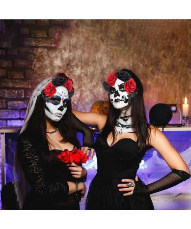 Day of The Dead Headband Halloween Headbands for Women Halloween Red/Black Floral Crown Headband Headpiece Party Costume Accessory - Buy Online on GoSupps.com
