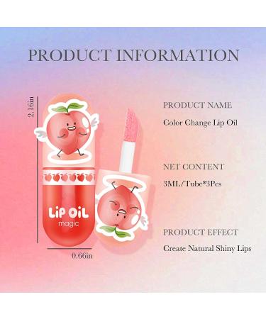 PASNOWFU 3Pcs Hydrating Lip Oil Set | Color Change Lip Gloss | Moisturizing Tinted Lip Oil | Long Lasting Lip Tint Stain for Dry Lips | Lip Care Gift for Women Girls - Peach - Buy Online on GoSupps.com