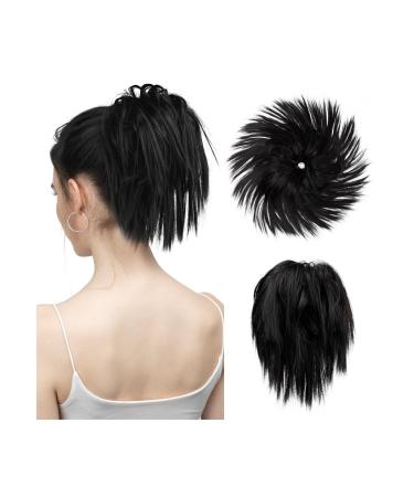 Hair Bun Hairpiece for Women Synthetic Fake Hair Messy Bun Chignon Elastic Flexible Band Scrunchy Scrunchie Curly Hairpiece Synthetic Extension Hair Chignons(Jet black)
