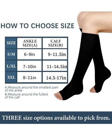 GODORIO Open Toe Compression Socks - 2 Pairs Knee High 15-25 mmHg Best Support for Men & Women - Black/Beige 2X-Large - Buy Online on GoSupps.com