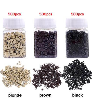 Duufin Hair Extensions Tools Kit - 1500 Pcs Micro Ring Beads, Plier, Hook Needle Pulling Loop, Clips, Comb, Rubber Bands (Black, Blonde, Brown) - Buy Online on GoSupps.com