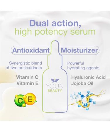 YOUN Beauty 20% Vitamin C Face Serum - Hydrating Antioxidant with Hyaluronic Acid & Vitamin E by Dr. Anthony Youn | 2 Oz - Buy Online on GoSupps.com