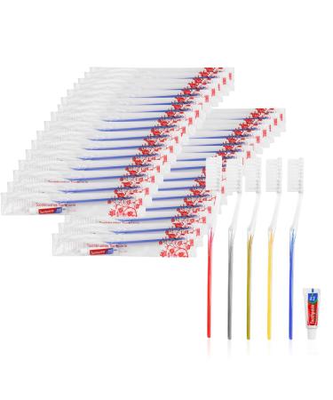 Travel Toothbrushes Kit 100Pcs Travel Toothbrush Set Disposable Toothbrushes with Toothpaste for Nursing Home Hotel Charity(Individually Wrapped)