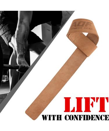 AQF Not Padded Train Aid | Strength Training Lifting Straps for Bodybuilding & Powerlifting | Brown Leather Wristwear for Fitness & Cross Training - Buy Online on GoSupps.com