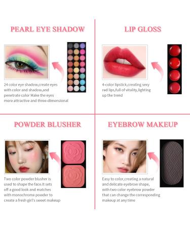 Kioiner 33 Colors Makeup Palette Kit for Girls Women Include Eyeshadow Lipstick Shading Powder Portable Wallet Cosmetic Make up Palette with Mirror and Brushes for Daily Use - Buy Online on GoSupps.com
