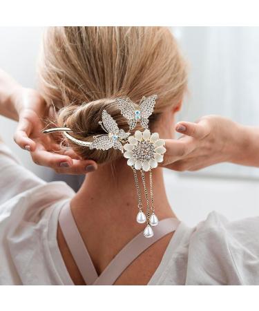 NICENEEDED Sparkle Rhinestone Butterfly Flower Hair Clips Glitter Pearl Long Tassels Hair Barrettes Dazzlingly Diamond Hairpin Hair Accessories for Women and Girls - Buy Online on GoSupps.com