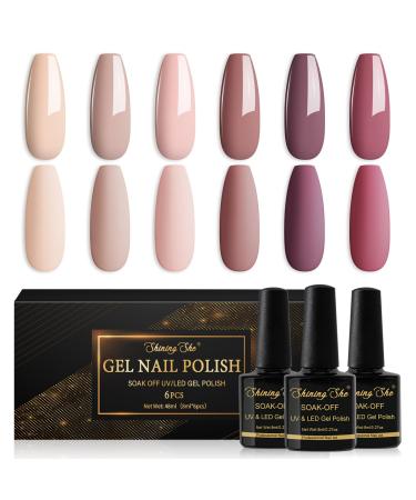 Shining She Gel Nail Polish Nude Gel Nail Polish Set 6 Colours Neutral Nude Pink Brown Gel Polish Set Soak-Off UV/LED Nail Polish Gel Gift for Starter Nail Art Salon DIY Home 8ML - Buy Online on GoSupps.com
