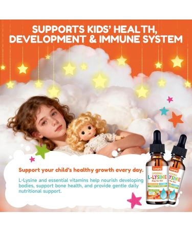 L-Lysine Liqud Drops, 1000mg L-Lysine for Kids & Adults with Calcium Complex, GABA, Vitamins, Skin & Lip Health, Immune & Collagen Production Support, Non-GMO, Natural Cherry & Orange Flavor 2 FL oz - Buy Online on GoSupps.com