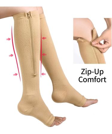 Buy Aspcok 15-20 mmHg Compression Socks (2 Pairs) Unisex Zippered Knee Support in Beige S-M | International Shipping Available - Buy Online on GoSupps.com