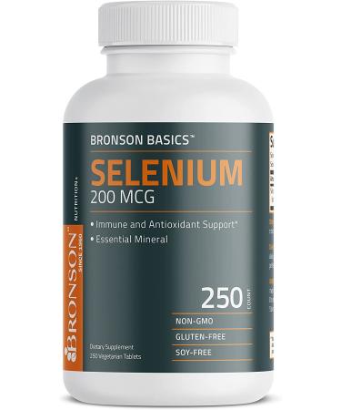 Bronson Selenium 200 mcg - Immune & Antioxidant Support - 250 Vegetarian Tablets - Buy Online on GoSupps.com