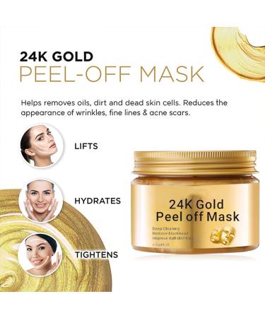 24K Gold Peel Off Face Mask - Anti Aging Lifting Moisturizing & Revitalizing - Reduces Wrinkles & Blackheads - Skin Repair with Vitamin B5 - 120g - Buy Online on GoSupps.com