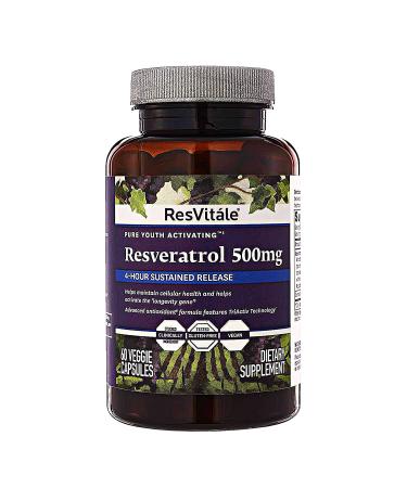 ResVitale Resveratrol 500mg - Anti Aging Skin Care Antioxidants Supplement for Heart Health & Daily Immune Support - Natural Trans Resveratrol Supplement with Grape Extract & Quercetin, 60 Veggie Caps