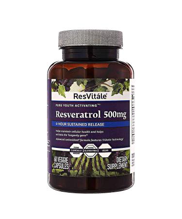 ResVitale Resveratrol 500mg - Anti Aging Skin Care Antioxidants Supplement for Heart Health & Daily Immune Support - Natural Trans Resveratrol Supplement with Grape Extract & Quercetin, 60 Veggie Caps - Buy Online on GoSupps.com