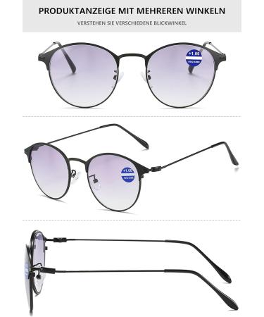 Lanomi Oval Retro Sunglasses with Blue Light Filter - Progressive Bifocal Reading Glasses for Men & Women UV Protection 2.0 Diopter Stylish Metal Frame - Buy Online on GoSupps.com