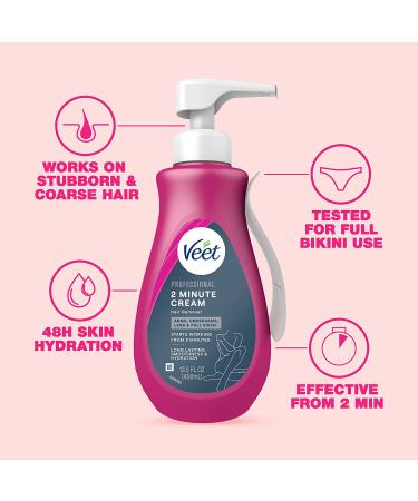 Veet Professional 2 Min Hair Removal Cream for Sensitive Skin 13.5 fl oz - Fast-Acting, Long-Lasting Formula for Arms, Underarms, Legs & Bikini Area - Dermatologist Tested - Pack of 1 - Buy Online on GoSupps.com