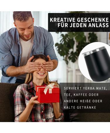 Telanks Mate Becher - 340ml Double-Walled Stainless Steel Yerba Mate Cup with Bombillas & Cleaning Brush | Black - Buy Online on GoSupps.com