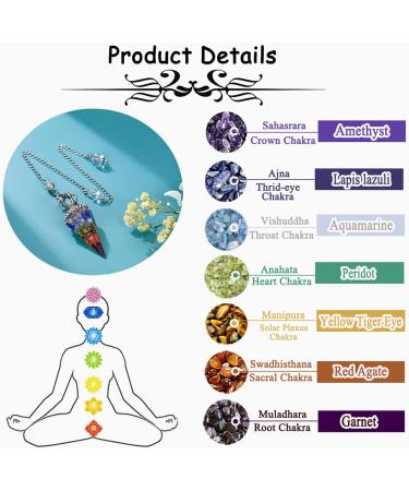 JOVIVI Pendulum Crystal 7 Chakra Dowsing Crystals Pendulum Divination Scrying Healing Crystal Gemstone Quartz Stone Pendant for Reiki Grid Meditation Witchcraft Wicca 7 Chakra Crystal Pendulum - Buy Online on GoSupps.com