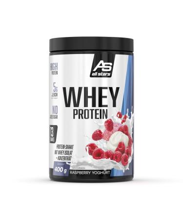 All stars 100% whey protein 400g i protein powder with whey concentrate & isolate i delicious low-fat powder i high-quality protein powder i creamy protein shake with raspberry yoghurt-flavor