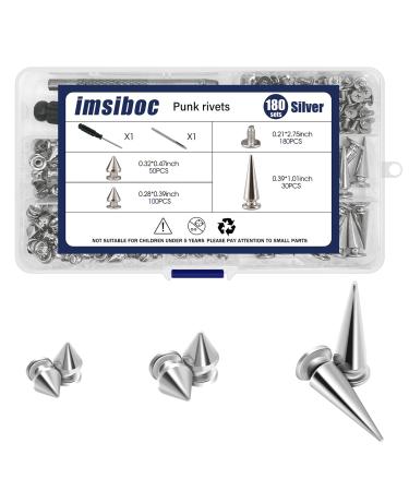 180 Sets of 3 Sizes Cone Spikes Metal Tree Spikes Screwback Studs for DIY Leathercraft Rivets Punk (Silver)